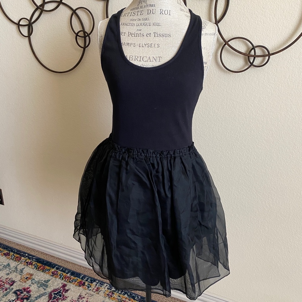 Betsey Johnson ribbed tank dress with organza silk skirt black size L